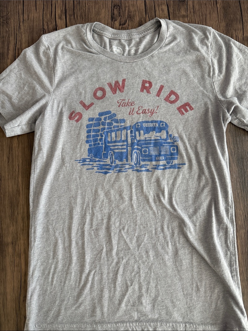 Slow Ride Graphic Tee for Women - Gray with Red & Blue Print
